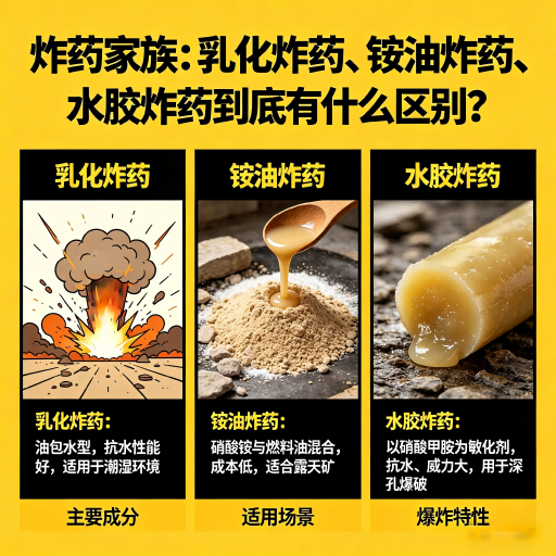 中沙炸药家族：乳化炸药、铵油炸药、水胶炸药到底有什么区别？